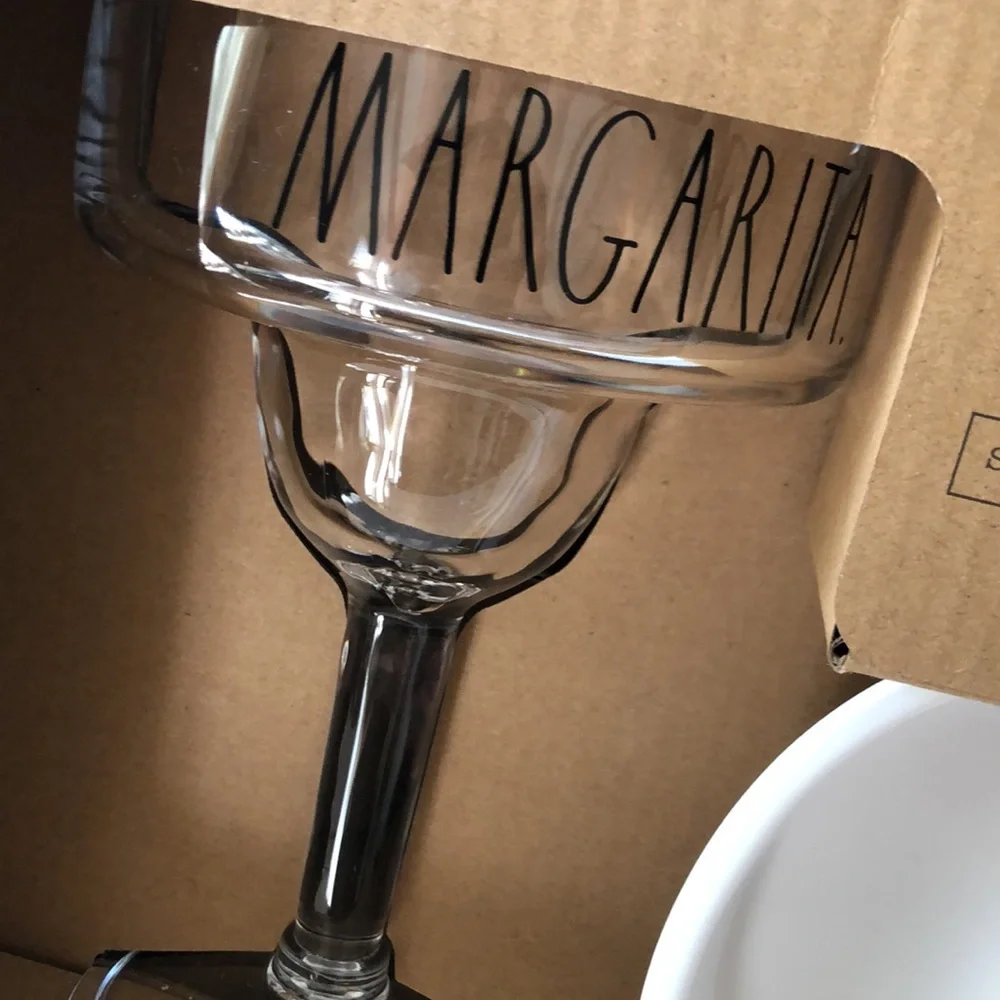 Rae Dunn Set of Margarita Acrylic Glasses with White Salt Rimmer